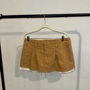 Tan Mini Skirt with Frayed Hem
